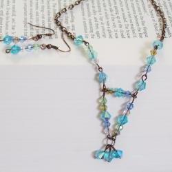 Necklace and Earring set, Antiqued Copper and Crystals