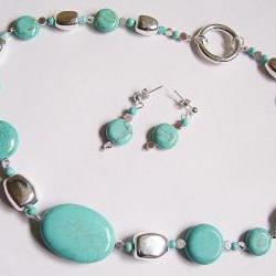 Blue Turquoise Handmade Necklace & Earring Set