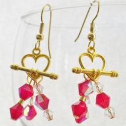 Toggle Earrings, RED Crystal Sweet Heart