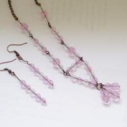 Pink Crystal Necklace with Antiqued Copper