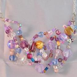 Wire Necklace and Earring Set, Beautiful Free Style Beaded Wire
