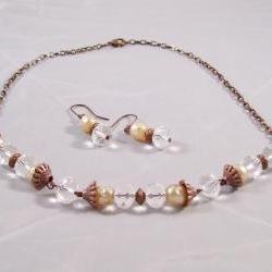 Antiqued Copper & Crystal Necklace Set